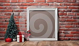 Christmas frame mockup on festively decorated table