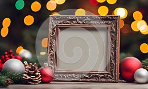 Christmas frame mockup on festively decorated table