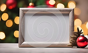 Christmas frame mockup on festively decorated table