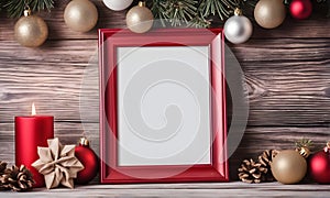 Christmas frame mockup on festively decorated table