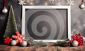 Christmas frame mockup on festively decorated table