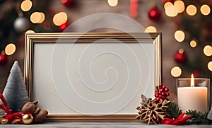 Christmas frame mockup on festively decorated table