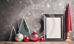 Christmas frame mockup on festively decorated table