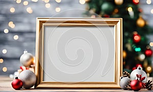 Christmas frame mockup on festively decorated table