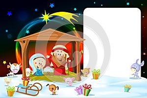 Christmas frame - nativity with lights