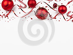 christmas frame with red balls on white