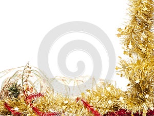 Christmas frame of shining golden tinsel