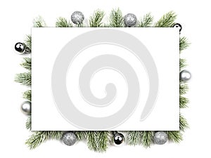 christmas frame with silver balls