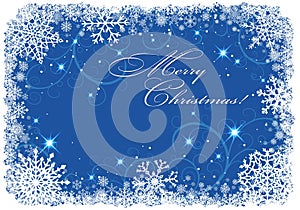 Christmas frame with snowflakes over blue background