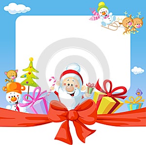 Christmas frame wit Santa Claus and gifts