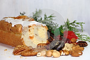 Christmas fruit budin with dried and glazed fruits and sweet ingredients photo