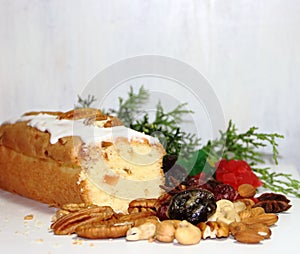 Christmas fruit budin with dried and glazed fruits and sweet ingredients photo