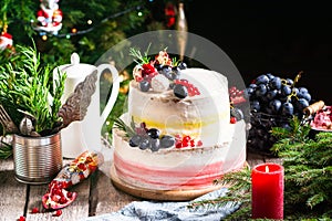 Christmas fruit cake, winter cake, new year cake, xmas, christmas eve, christmas dessert. still life of food