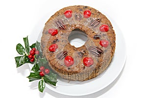 Christmas Fruitcake on White photo