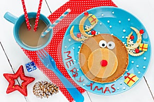 Christmas fun food for kids - santa reindeer pancake for creative and healthy breakfast