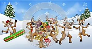 Christmas Fun Scene Santa Claus Sled Reindeer