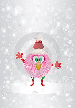 Christmas Funny Cartoon Pink Hairy Face Christmas cute postcard