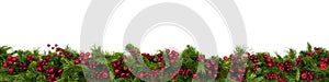 Christmas Garland Border with Red Berries Over White