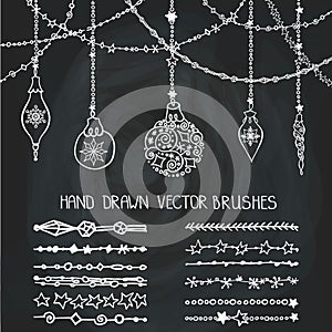 Christmas garland brushes,balls.Chalkboard