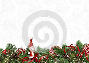 Christmas garland with candy cane and fir-tree on white background. Greeting card
