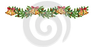 Christmas garland with christmas bells. Watercolor Images.