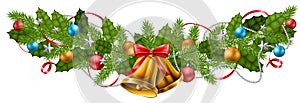 Christmas garland decoration banner with balls and bell