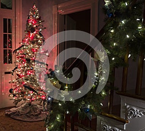 Christmas garland draped over bannister