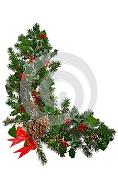 Christmas garland L shaped with bow isolated.