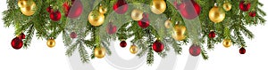 Christmas garland with ornaments and fir branches