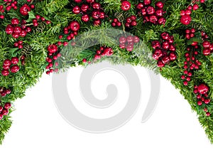 Christmas Garland with Red Berries Isolated on White