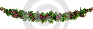 Christmas Garland with Red Berries Isolated on White