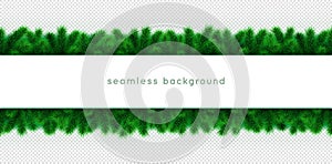 Christmas garland vector isolated. Fir branches and place for text. Seamless xmas border and background for winter