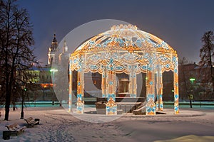 Christmas Gazebo Over Vitali Fountain in Twilight