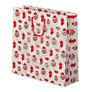 Christmas gift bag. Gift with image of pig face. 3D rendering