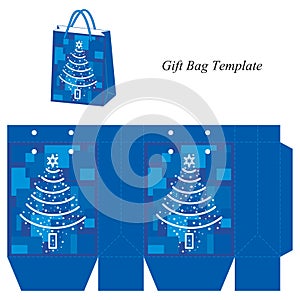 Christmas gift bag template, vector illustration