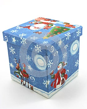Christmas gift box, blue on white