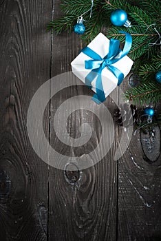 Christmas gift box decorations fir tree branch