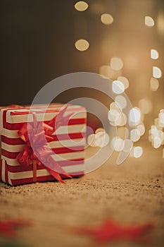 Christmas Gift box on fur backdrop