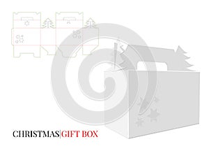 Template with die cut lines. Christmas Gift Box with Handle. Vector with die cut / laser cut layers photo