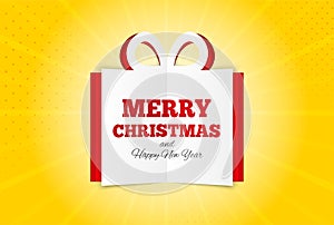 Christmas gift box. Happy new year background. Cut out paper present box. Winter holiday banner. Vector