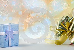 Christmas gift box or present against magic background. Holiday greeting card