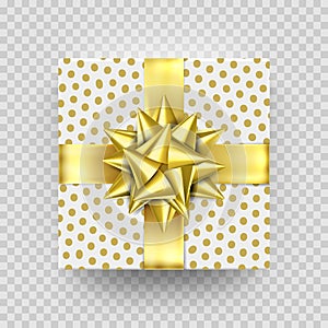 Christmas gift box present golden ribbon bow wrapper pattern vector