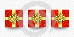 Christmas gift box present red golden ribbon bow wrapper pattern vector