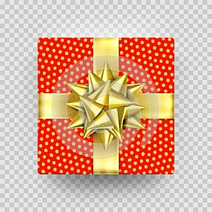 Christmas gift box present red golden ribbon bow wrapper pattern vector