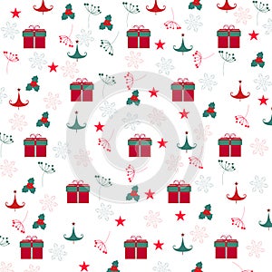 Christmas gift box, snowflake, tree pattern background