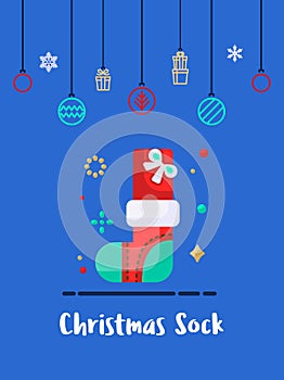 Vánoční dárek krabice v ponožka ikona vánoční ozdoba prvky závěsný 