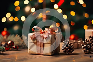 Christmas Gift Box Under the Tree - A Festive Scene of Gift Giving and Holiday Joy.. created with Generative AI