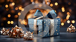 Christmas Gift Box Wrapped in Festive Paper - AI Generated