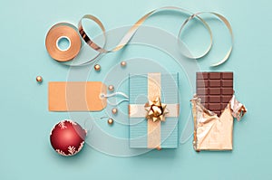 Christmas gift box and wrapping accessories