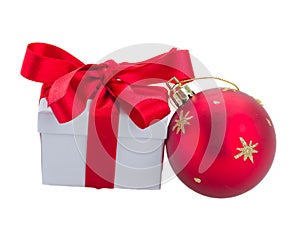 Christmas gift boxe with red ball photo